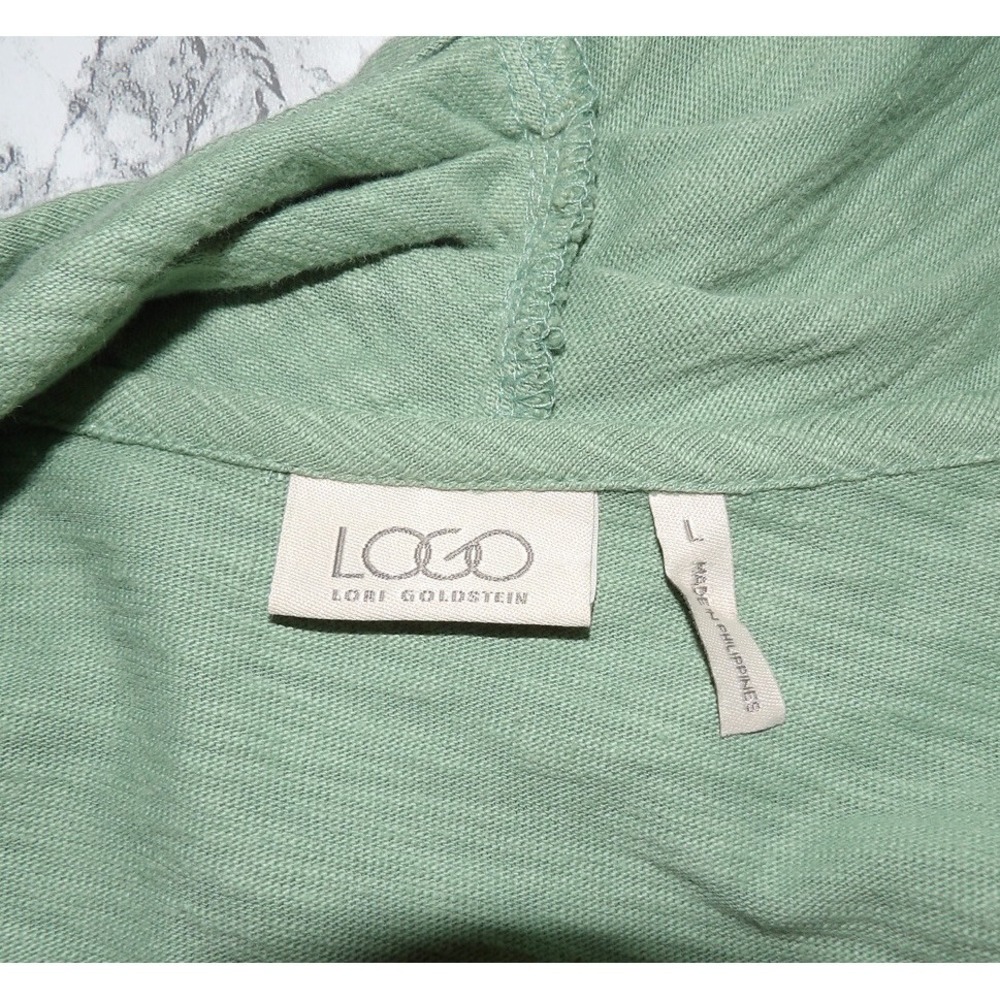 LOGO BY LORI GOLDSTEIN Green Open Light Cardigan Cotton Knit Embroidery‎ Size L - Picture 8 of 9